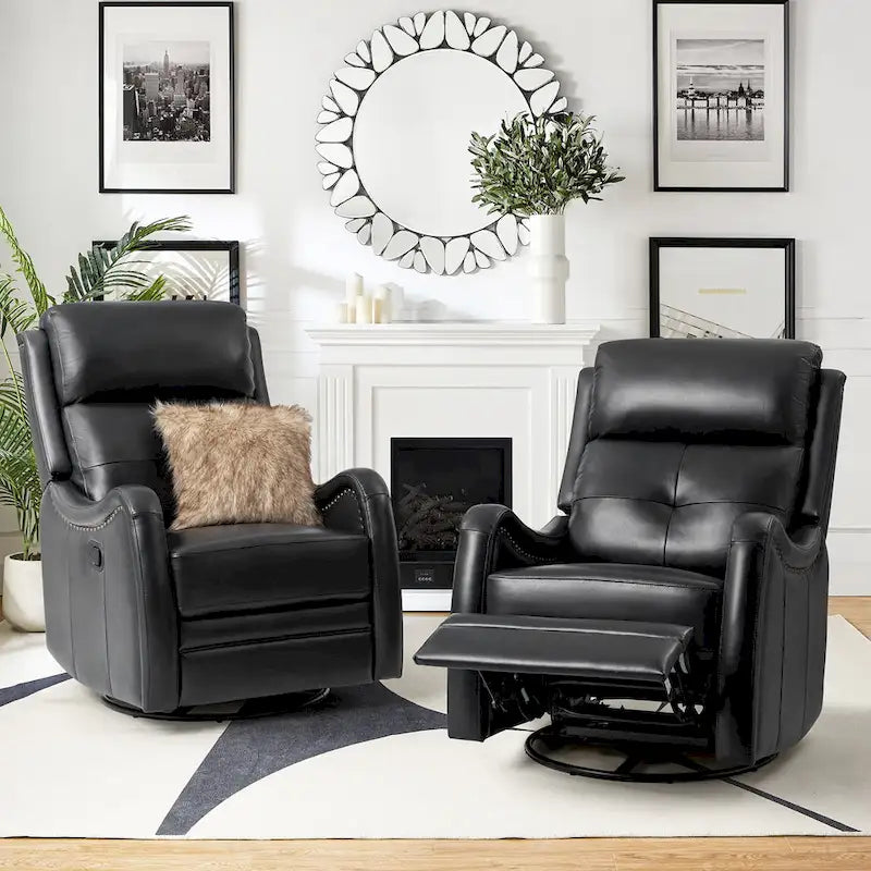 Lot de 2 Fauteuils Inclinables Pivotants à Bascule FrancoModern en Cuir Véritable avec Clous Décoratifs par HULALA HOME