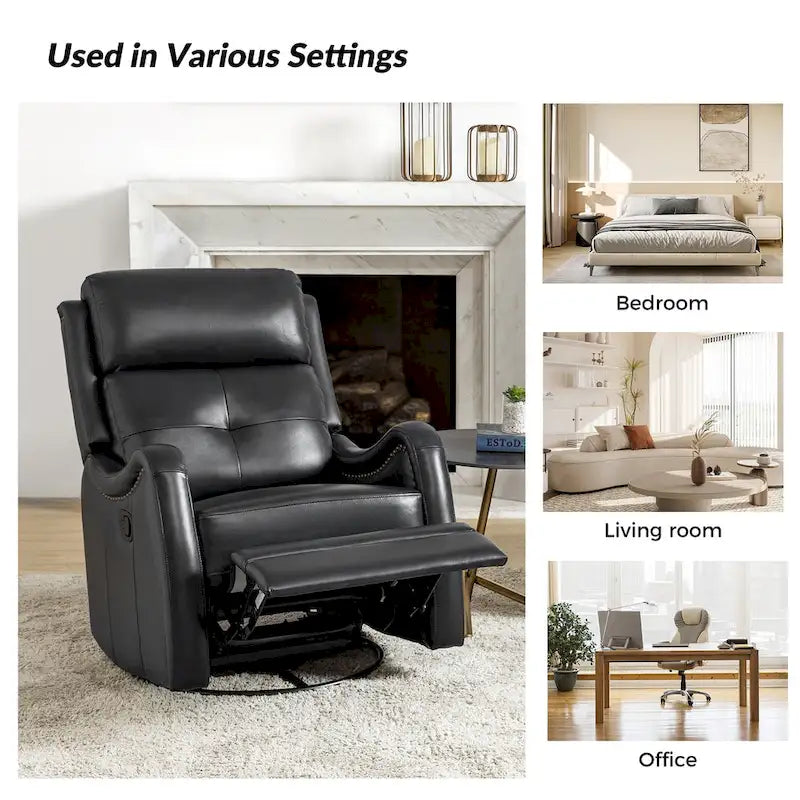 Lot de 2 Fauteuils Inclinables Pivotants à Bascule FrancoModern en Cuir Véritable avec Clous Décoratifs par HULALA HOME