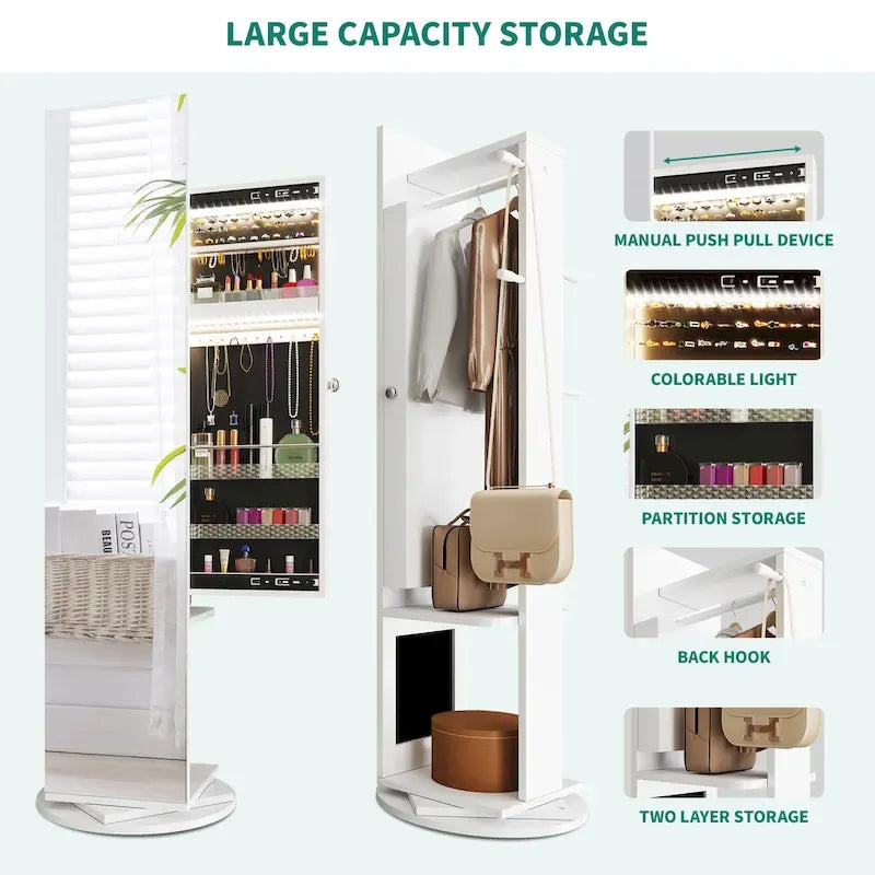 Armoire à bijoux Moasis 66 pouces de haut avec miroir pleine longueur, meuble sur pied verrouillable