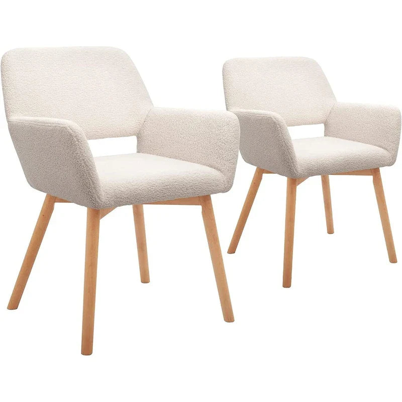 Fauteuils d'appoint modernes en velours avec pieds en bois massif, lot de 2, blanc