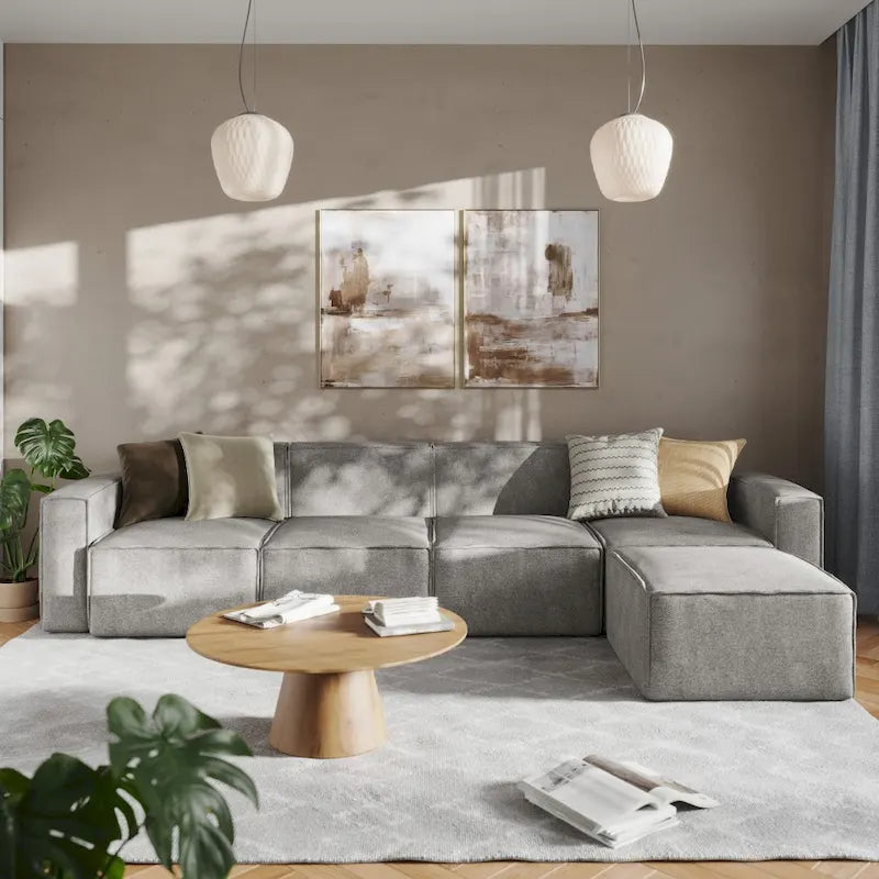 Canapé sectionnel modulaire contemporain 5 pièces avec pouf