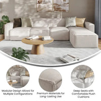 Canapé sectionnel modulaire contemporain 5 pièces avec pouf