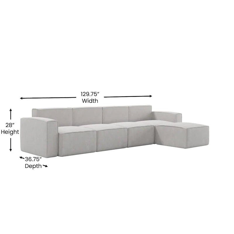 Canapé sectionnel modulaire contemporain 5 pièces avec pouf