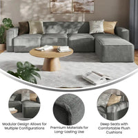 Canapé sectionnel modulaire contemporain 5 pièces avec pouf