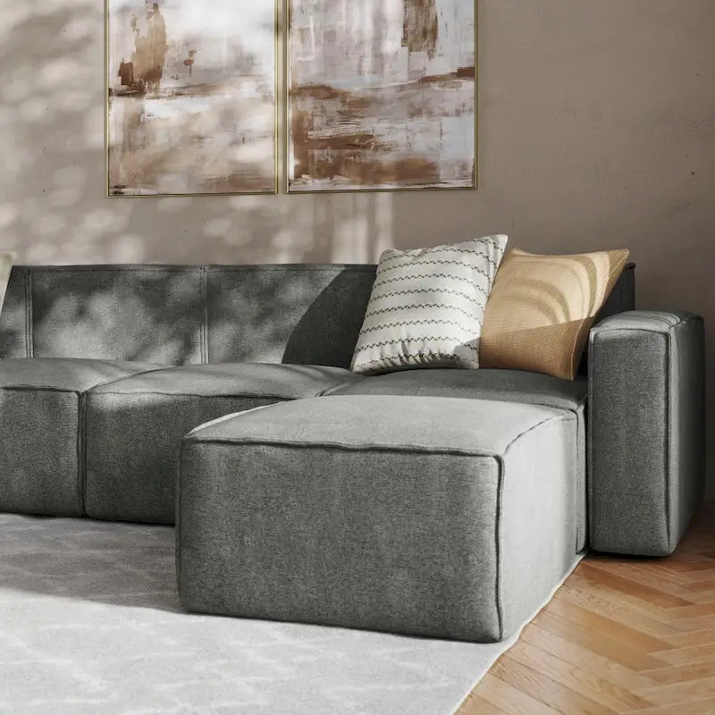 Canapé sectionnel modulaire contemporain 5 pièces avec pouf
