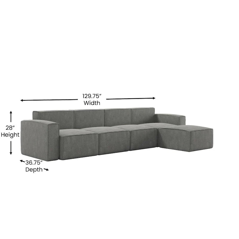 Canapé sectionnel modulaire contemporain 5 pièces avec pouf