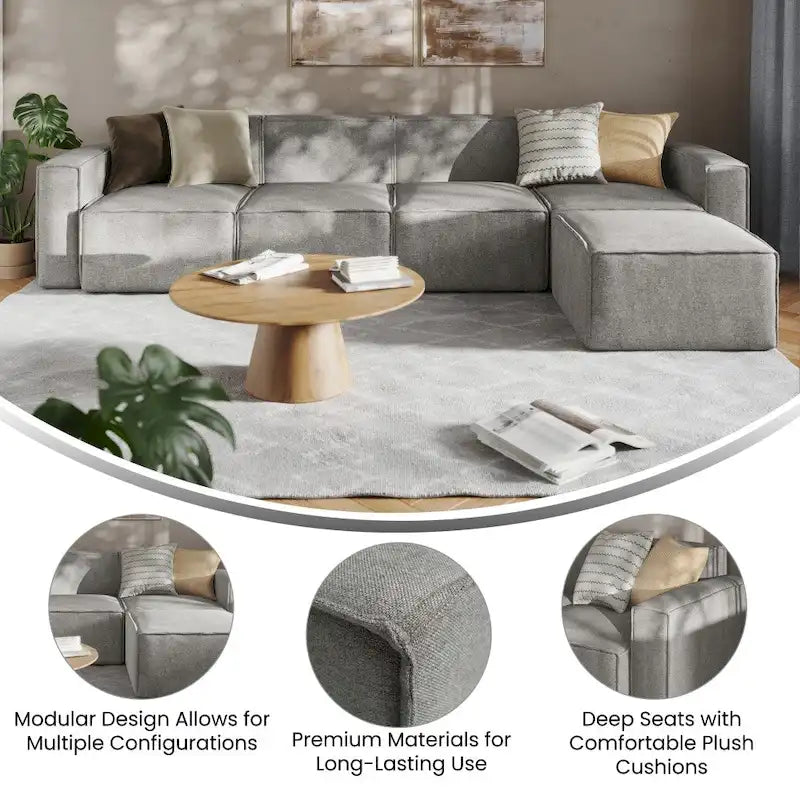 Canapé sectionnel modulaire contemporain 5 pièces avec pouf