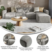 Canapé sectionnel modulaire contemporain 5 pièces avec pouf