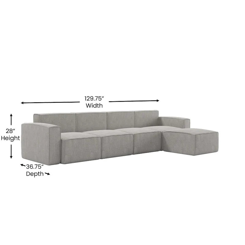 Canapé sectionnel modulaire contemporain 5 pièces avec pouf