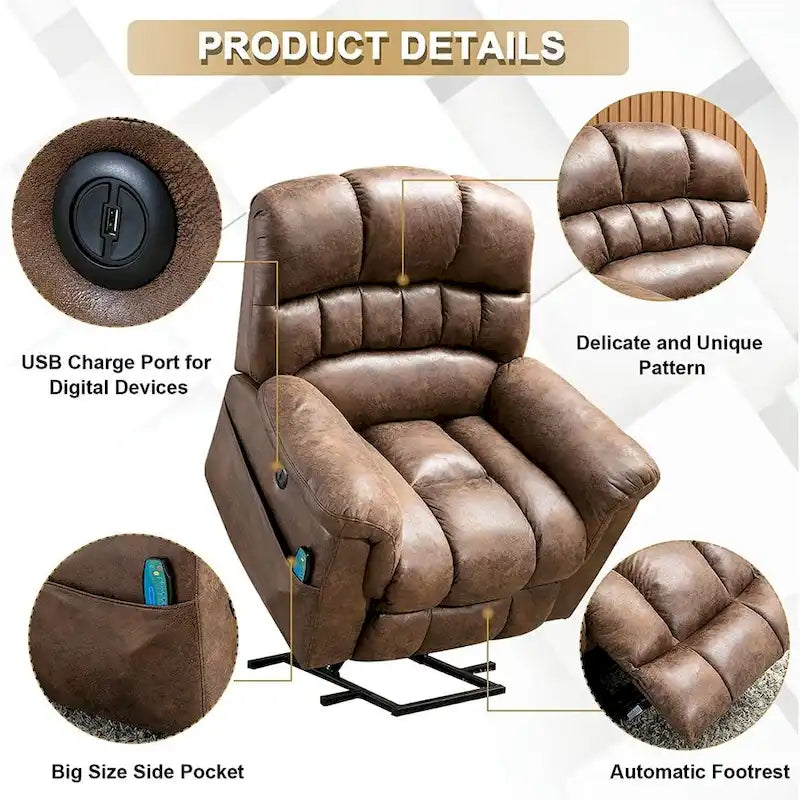 Ebello Canapé releveur électrique en microsuède avec fauteuil de massage