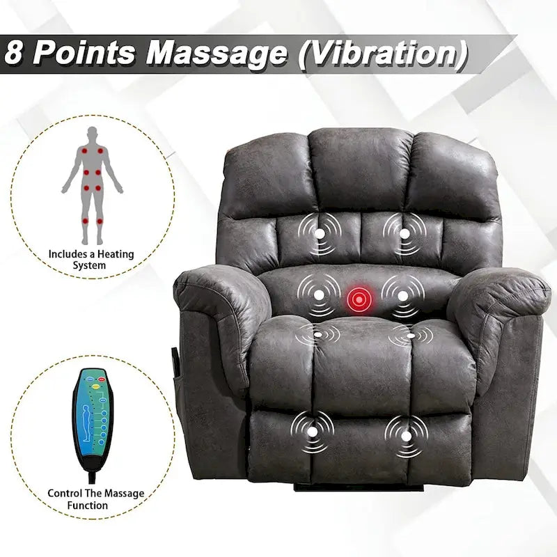 Ebello Canapé releveur électrique en microsuède avec fauteuil de massage