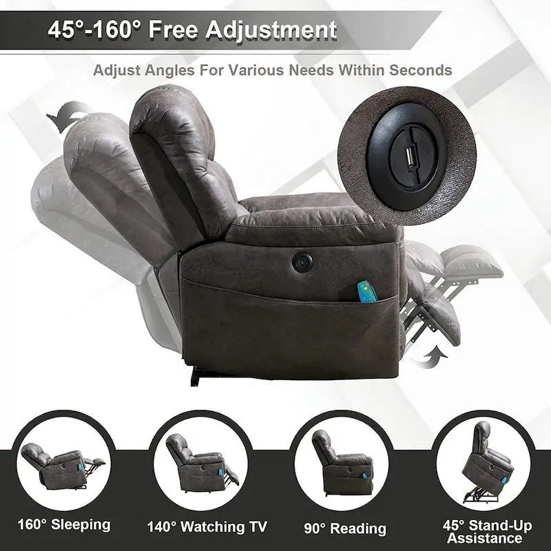 Ebello Canapé releveur électrique en microsuède avec fauteuil de massage
