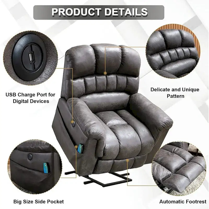 Ebello Canapé releveur électrique en microsuède avec fauteuil de massage