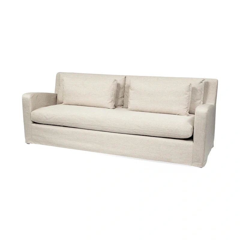Canapé déhoussable en tissu beige Denly avec coussins de dossier à double empilement - 92,5 larg. x 38,2 prof. x 34,5 haut.