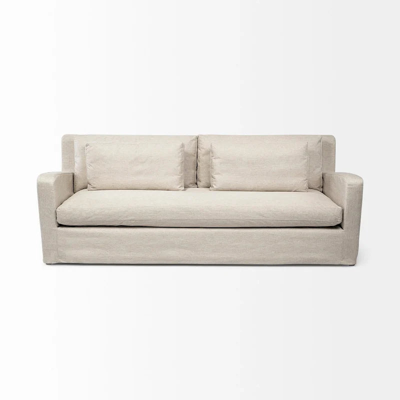 Canapé déhoussable en tissu beige Denly avec coussins de dossier à double empilement - 92,5 larg. x 38,2 prof. x 34,5 haut.