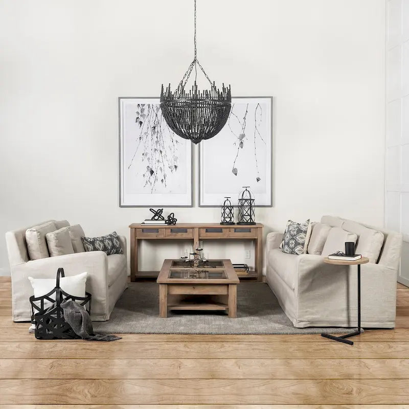 Canapé déhoussable en tissu beige Denly avec coussins de dossier à double empilement - 92,5 larg. x 38,2 prof. x 34,5 haut.
