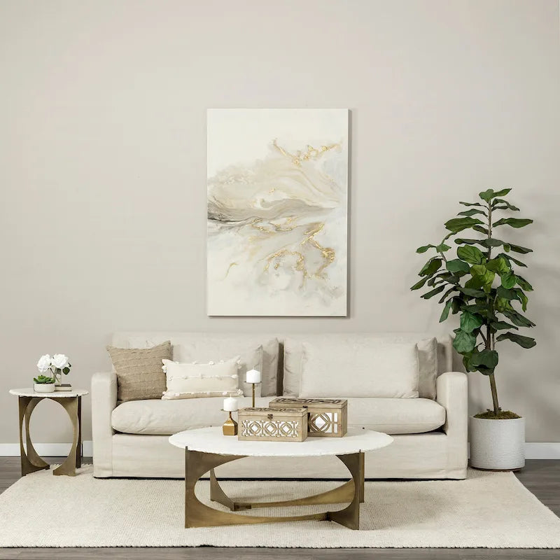 Canapé déhoussable en tissu beige Denly avec coussins de dossier à double empilement - 92,5 larg. x 38,2 prof. x 34,5 haut.