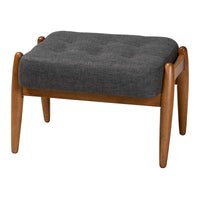 Repose-pieds ottoman Jeanine Japandi en tissu gris foncé et bois finition noyer