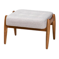 Repose-pieds ottoman Jeanine Japandi en tissu gris foncé et bois finition noyer