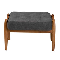 Repose-pieds ottoman Jeanine Japandi en tissu gris foncé et bois finition noyer