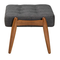 Repose-pieds ottoman Jeanine Japandi en tissu gris foncé et bois finition noyer