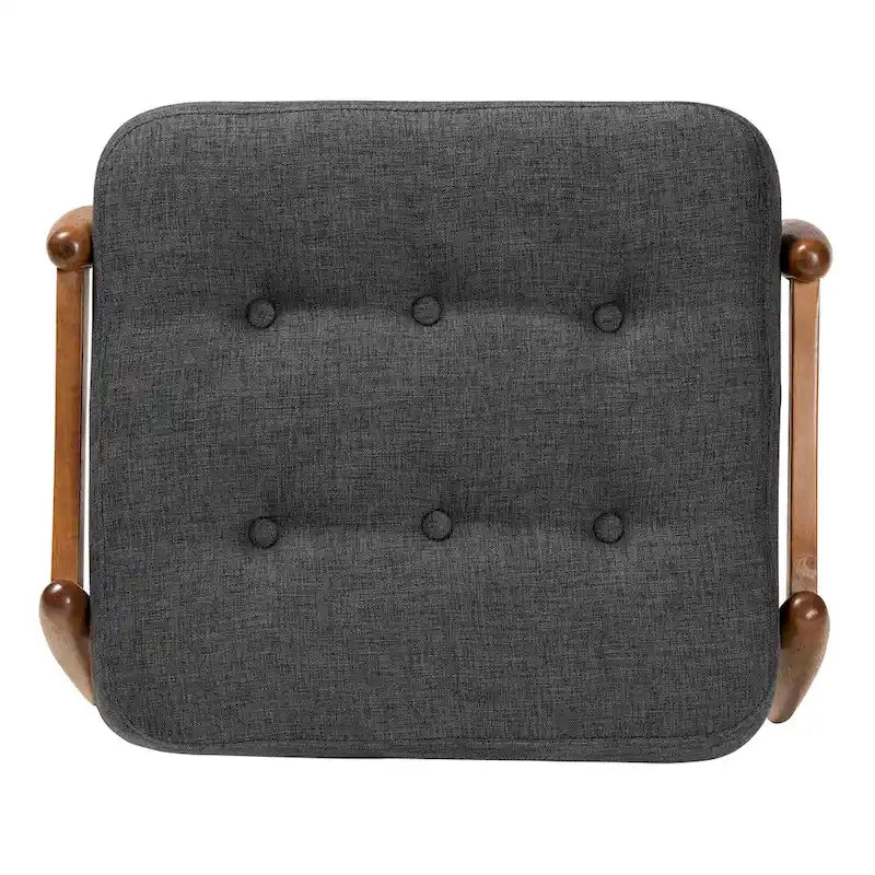 Repose-pieds ottoman Jeanine Japandi en tissu gris foncé et bois finition noyer