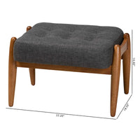 Repose-pieds ottoman Jeanine Japandi en tissu gris foncé et bois finition noyer