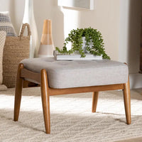Repose-pieds ottoman Jeanine Japandi en tissu gris foncé et bois finition noyer