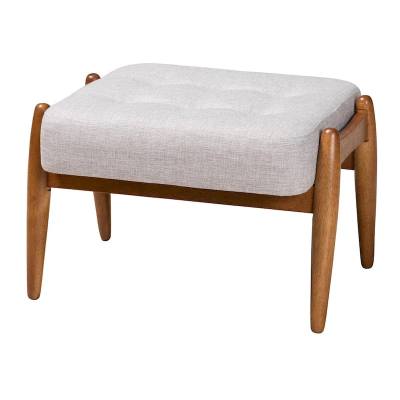 Repose-pieds ottoman Jeanine Japandi en tissu gris foncé et bois finition noyer