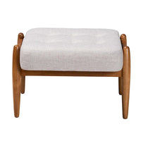 Repose-pieds ottoman Jeanine Japandi en tissu gris foncé et bois finition noyer