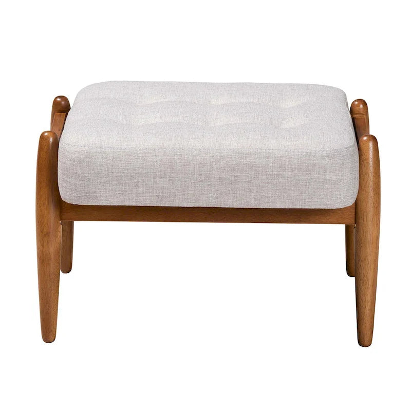 Repose-pieds ottoman Jeanine Japandi en tissu gris foncé et bois finition noyer