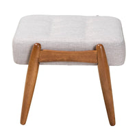 Repose-pieds ottoman Jeanine Japandi en tissu gris foncé et bois finition noyer