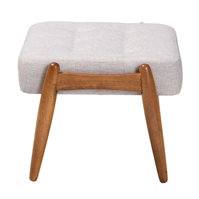 Repose-pieds ottoman Jeanine Japandi en tissu gris foncé et bois finition noyer