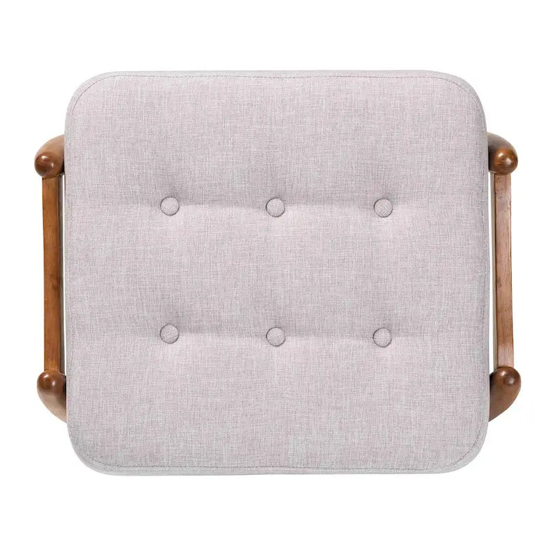 Repose-pieds ottoman Jeanine Japandi en tissu gris foncé et bois finition noyer