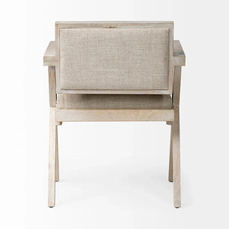 Topanga Chaise de salle à manger à assise enveloppante en tissu beige avec structure en bois massif blond - 23L x 22P x 31.5H
