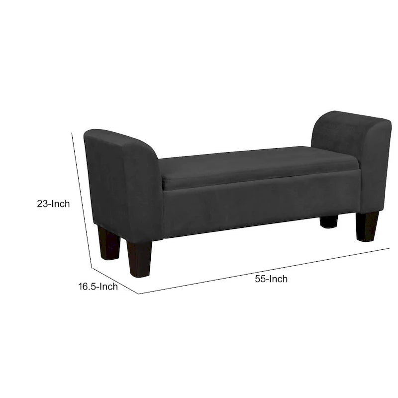 Banc de rangement d'appoint de 55 pouces avec revêtement en velours haute performance, noir