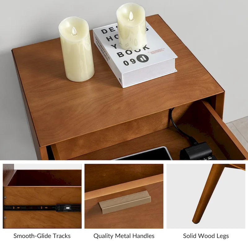 Table de chevet Isabel Mid-Century à 2 tiroirs en bois par HULALA HOME