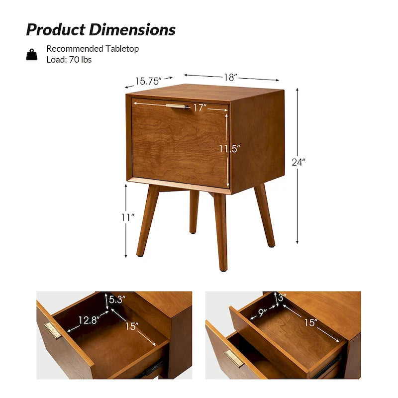 Table de chevet Isabel Mid-Century à 2 tiroirs en bois par HULALA HOME