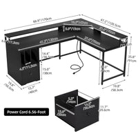 Bureau de jeu en L Moasis de 66 pouces avec étagères et support d'écran, bureau à domicile