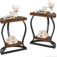 Table d'appoint demi-ronde, table d'appoint demi-lune en bois à 2 niveaux petite table d'appoint semi-circulaire