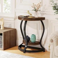 Table d'appoint demi-ronde, table d'appoint demi-lune en bois à 2 niveaux petite table d'appoint semi-circulaire