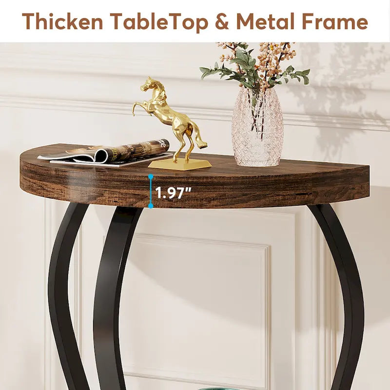 Table d'appoint demi-ronde, table d'appoint demi-lune en bois à 2 niveaux petite table d'appoint semi-circulaire