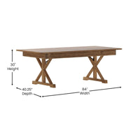 Table à manger pliante rectangulaire en pin massif antique et rustique de 2,1 m x 1,2 m