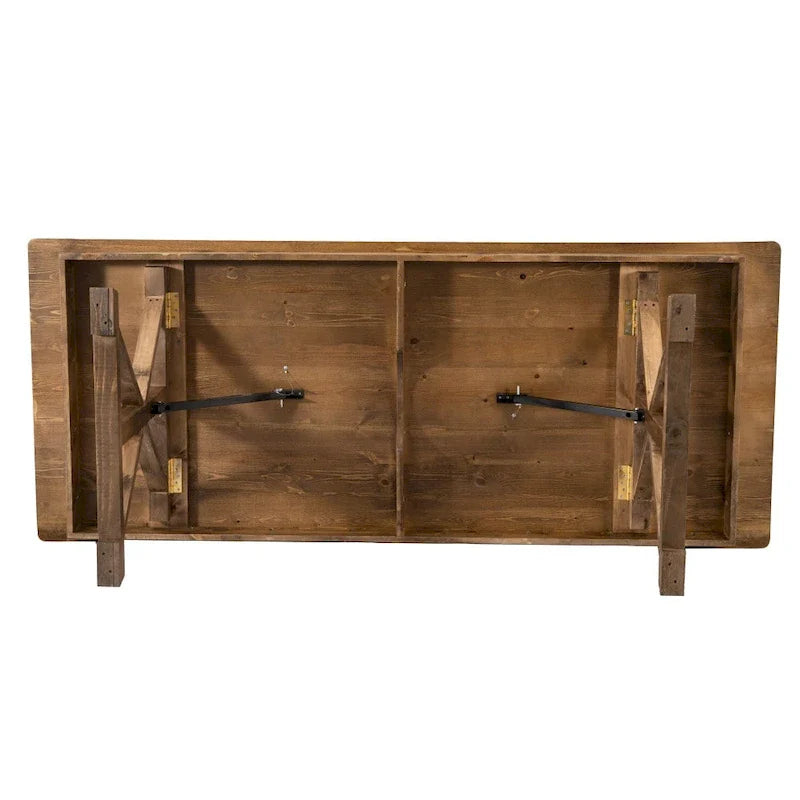 Table à manger pliante rectangulaire en pin massif antique et rustique de 2,1 m x 1,2 m