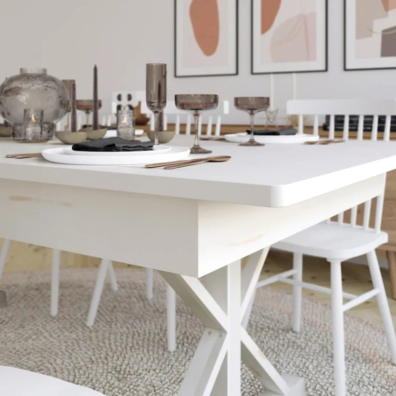 Table à manger pliante rectangulaire en pin massif antique et rustique de 2,1 m x 1,2 m