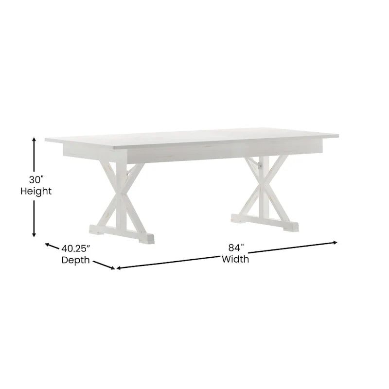 Table à manger pliante rectangulaire en pin massif antique et rustique de 2,1 m x 1,2 m