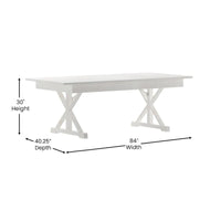 Table à manger pliante rectangulaire en pin massif antique et rustique de 2,1 m x 1,2 m