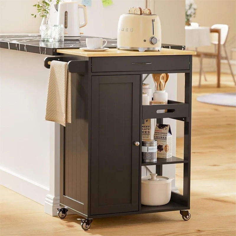 Chariot de cuisine îlot roulant avec 1 tiroir, un meuble de rangement et 3 étagères de rangement