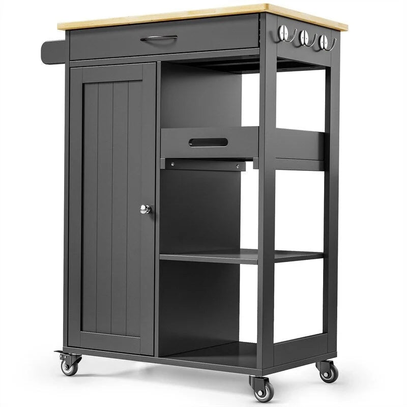 Chariot de cuisine îlot roulant avec 1 tiroir, un meuble de rangement et 3 étagères de rangement