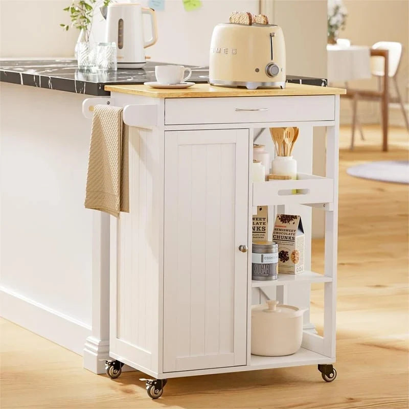 Chariot de cuisine îlot roulant avec 1 tiroir, un meuble de rangement et 3 étagères de rangement